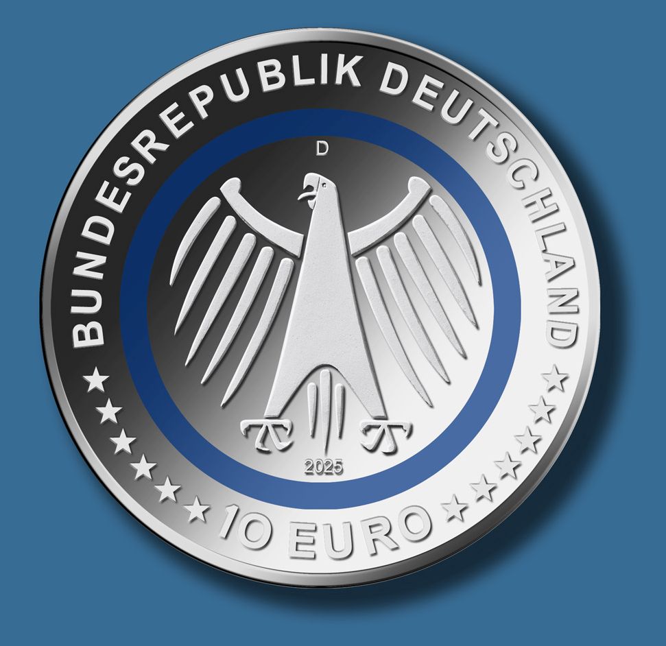 Wertseite der Münze mit Bundesadler in einem blauen Kreis.