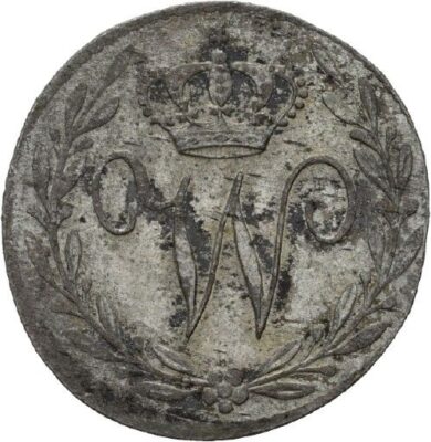 Eine historische Münze, auf der ein W abgebildet ist. Über dem W ist eine Krone zu sehen.